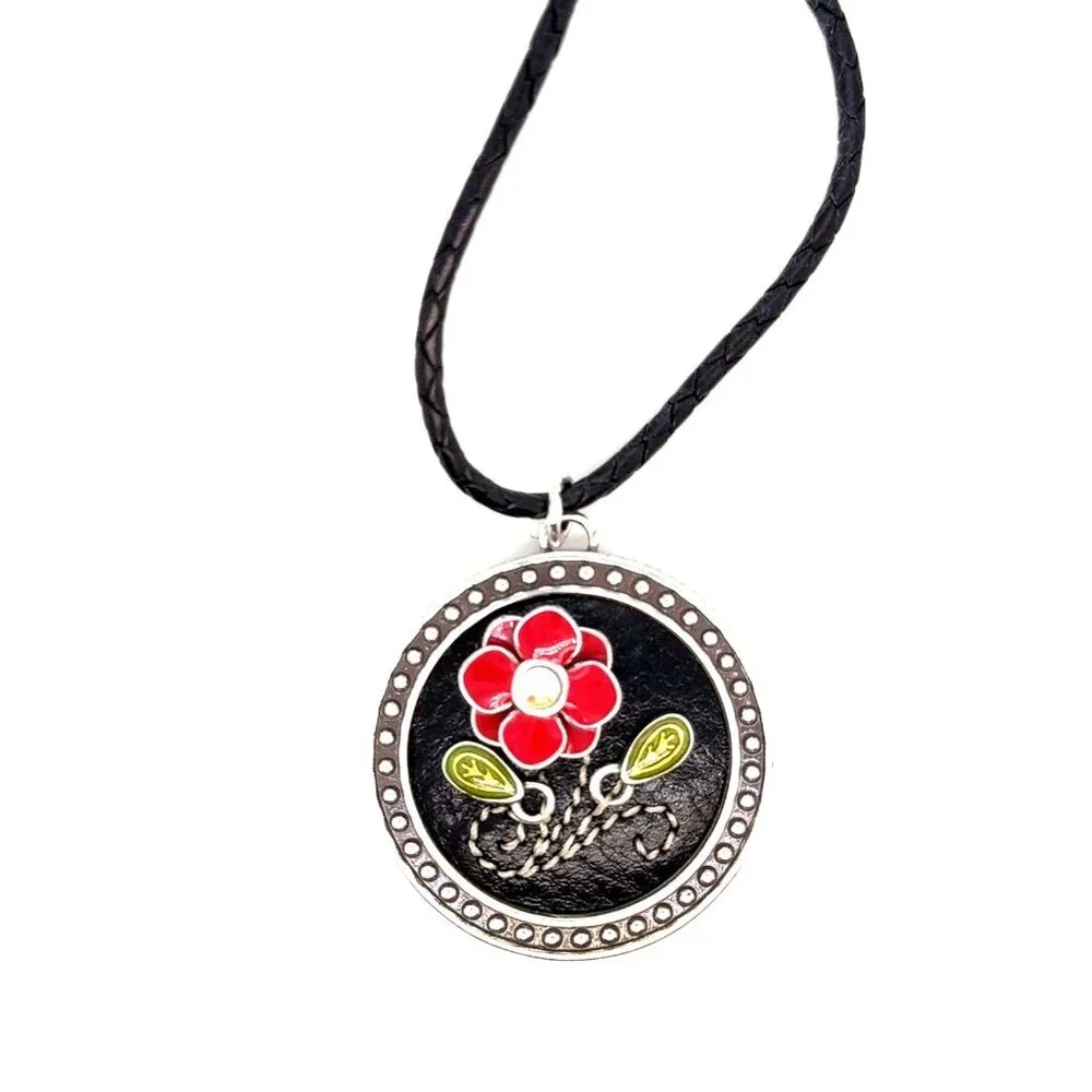 Brighton Black Cord Flower‎ Pendant Necklace